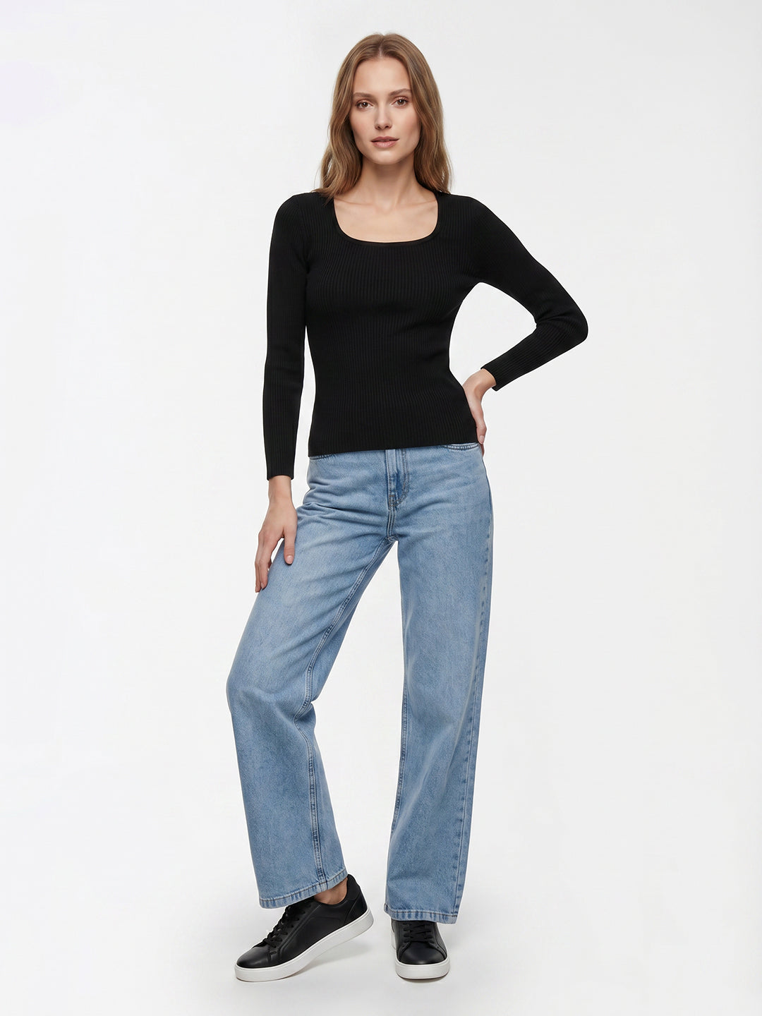 Women Black Flat Knit