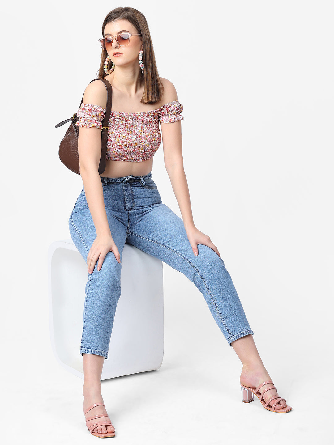 Women Light Blue High-Rise Mom Fit Jeans