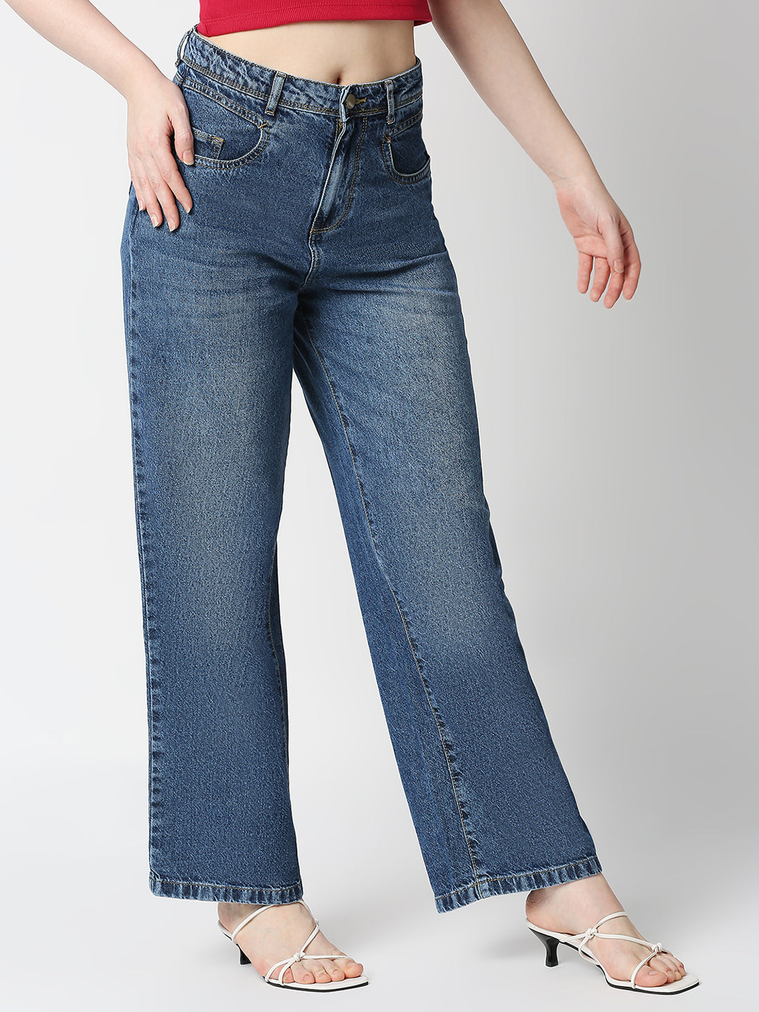 Women Blue High-Rise Wide Leg Jeans