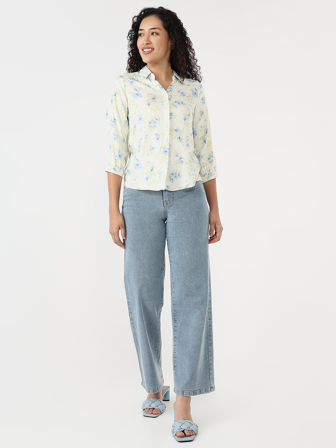 Women Flower Print Slim Shirt