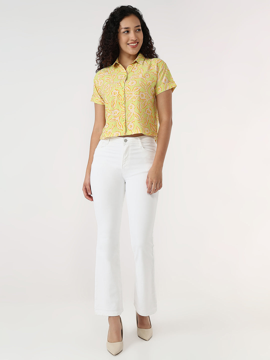 Women Lime Slim Crop Shirt