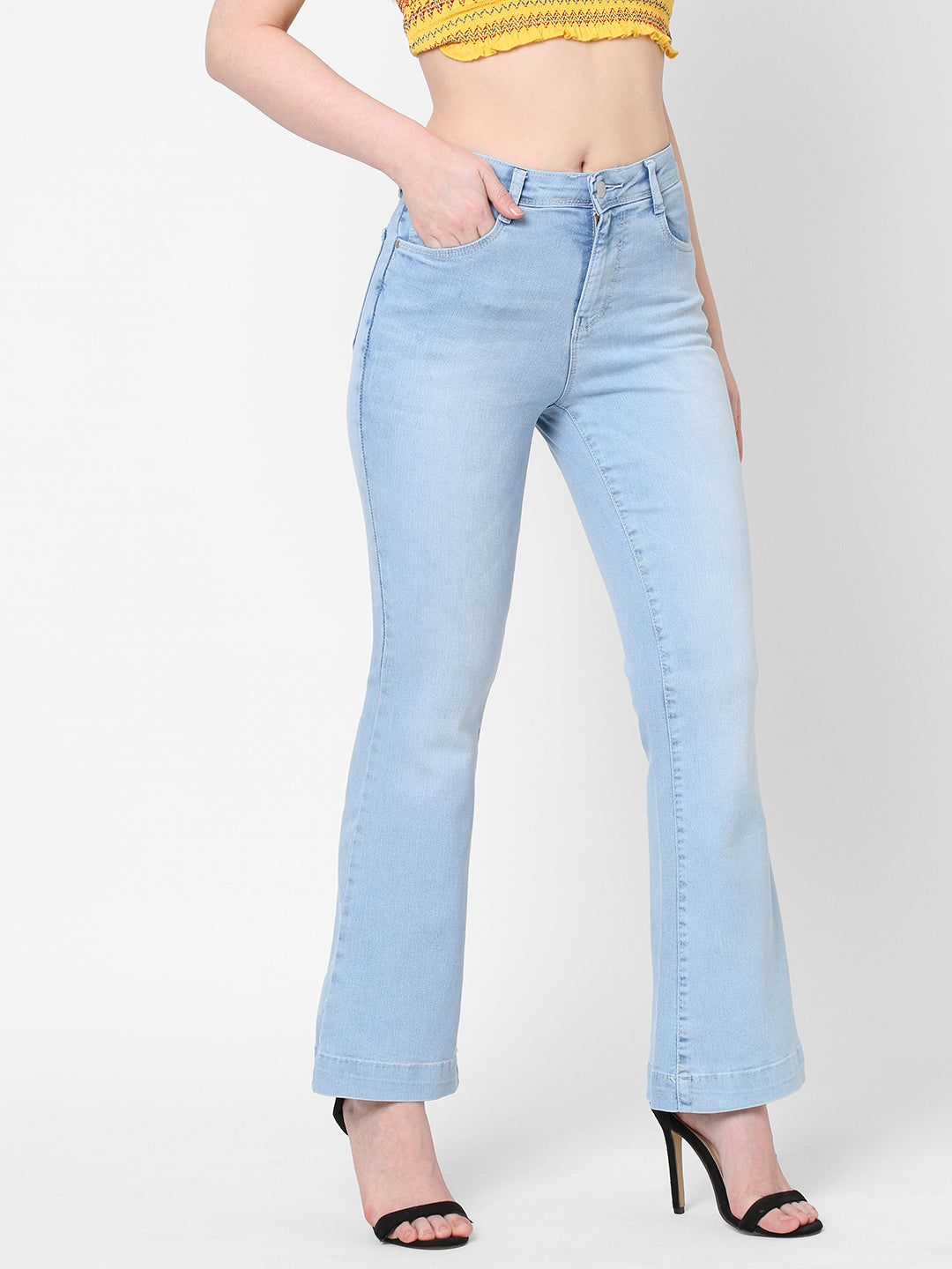 Women Light Blue High-Rise Flare Jeans
