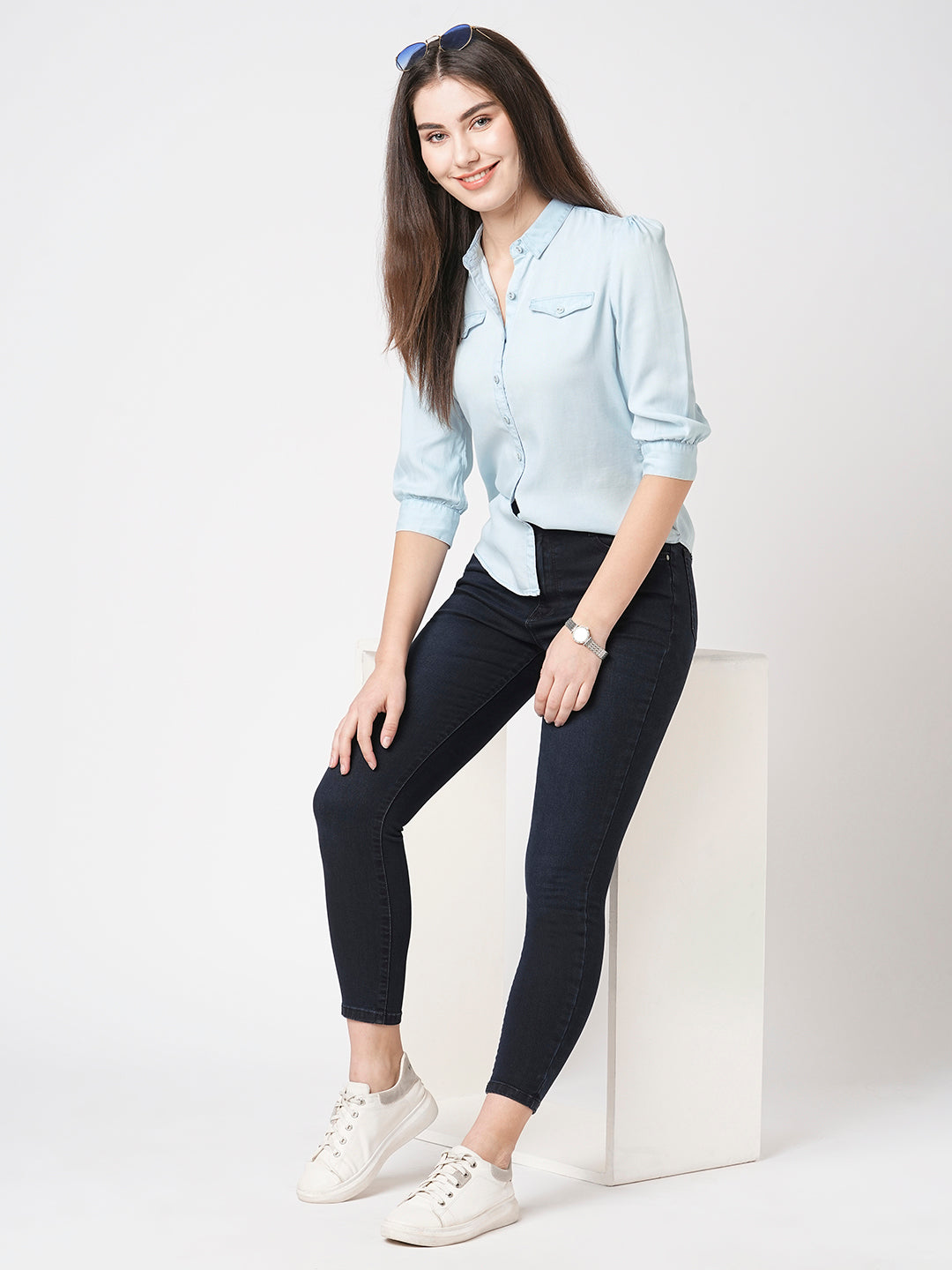 Women Light Blue Denim Shirt