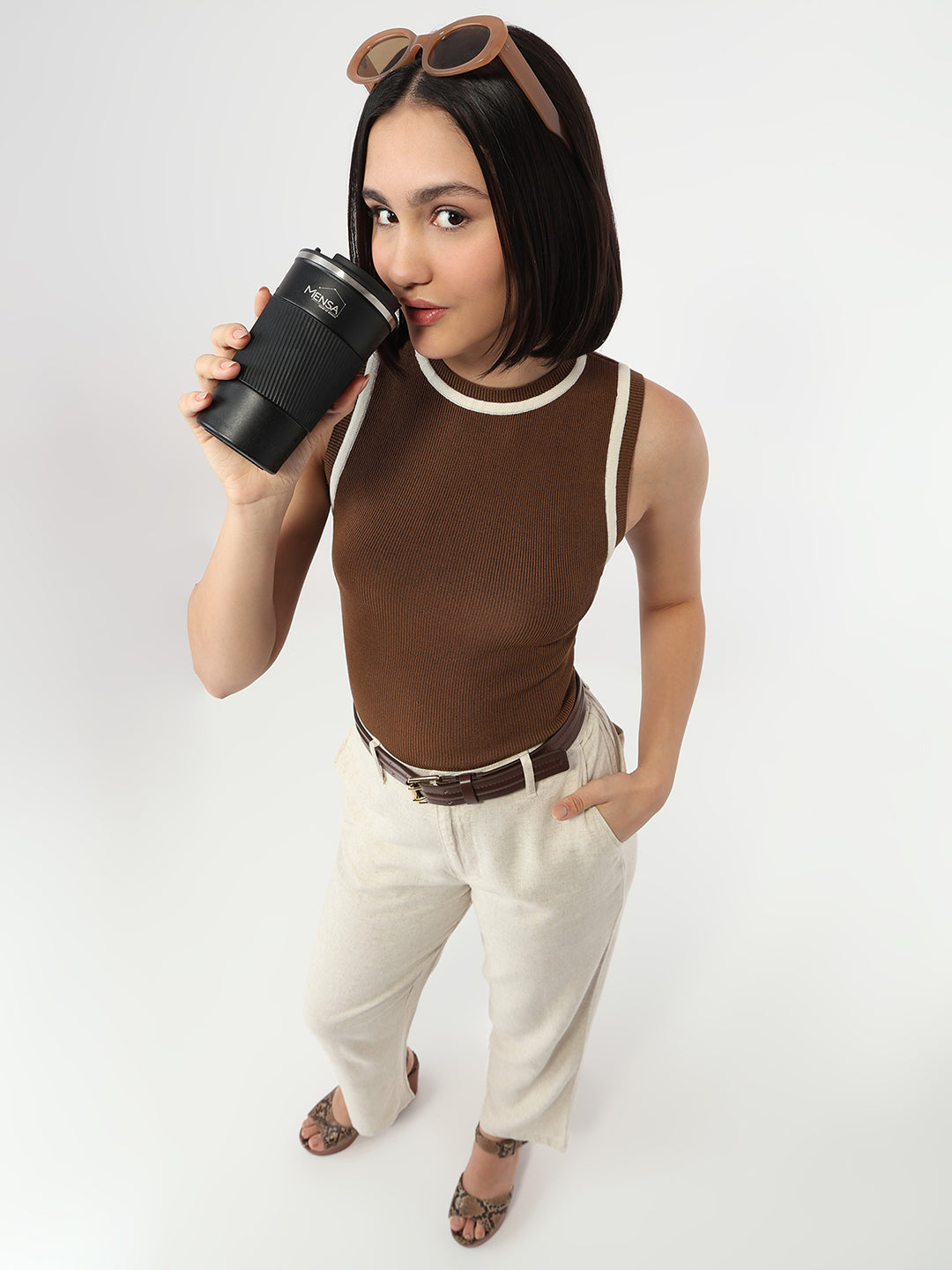 Women Sepia Slim Fit Tank Top