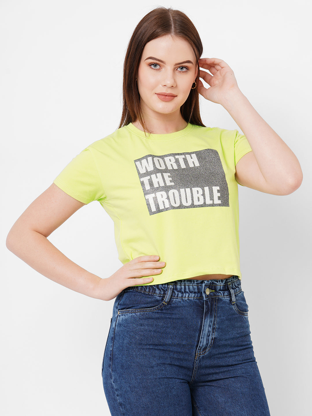 Women Typographic Print Slim Fit Crop T-Shirt