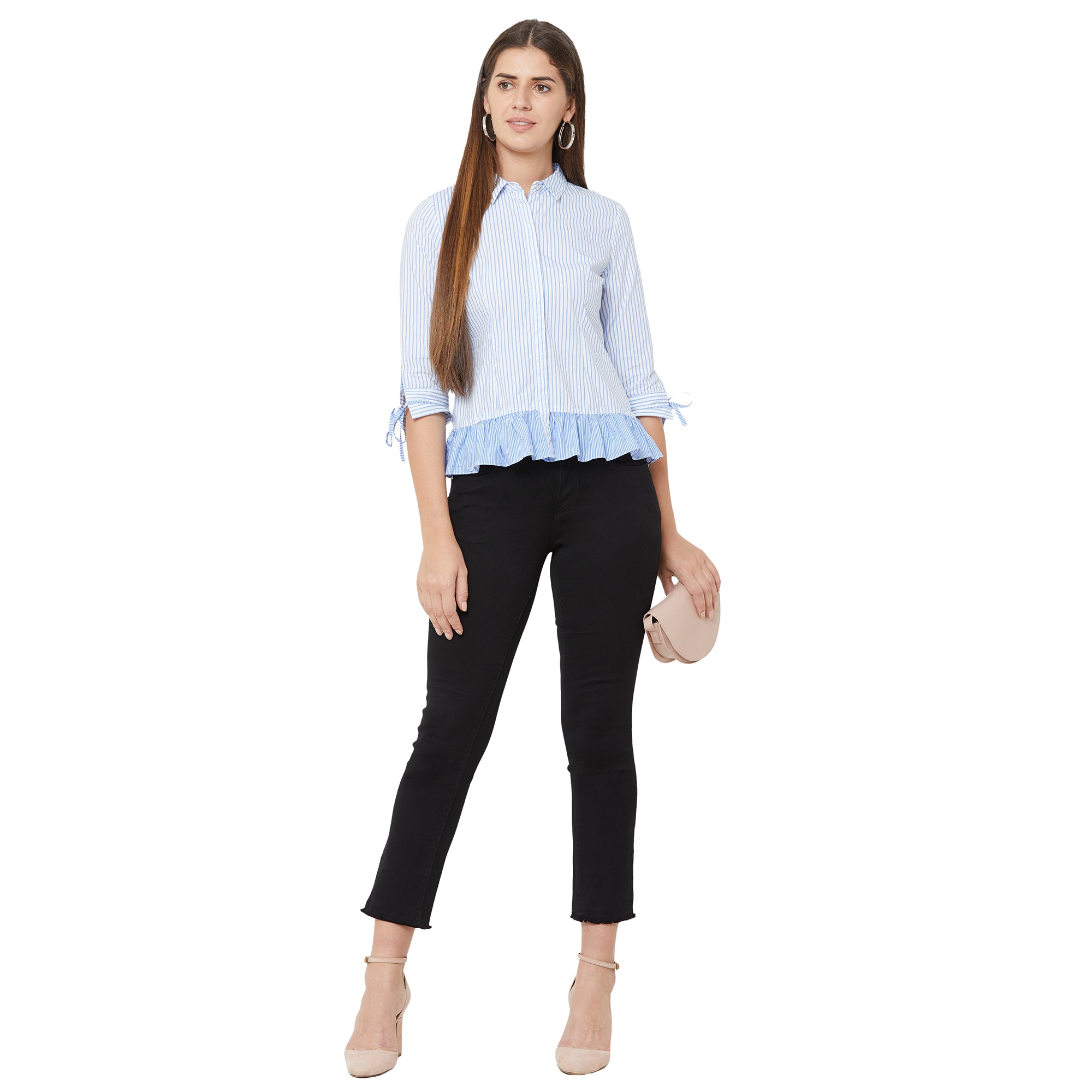 Women Blue/White Peplum Shirt