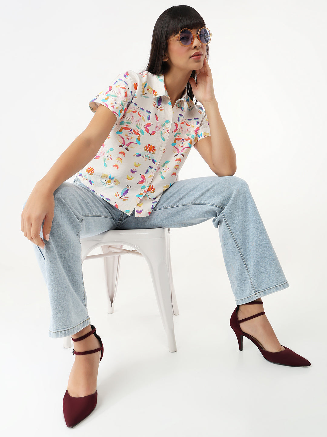 Women Multi Slim Crop Shirt