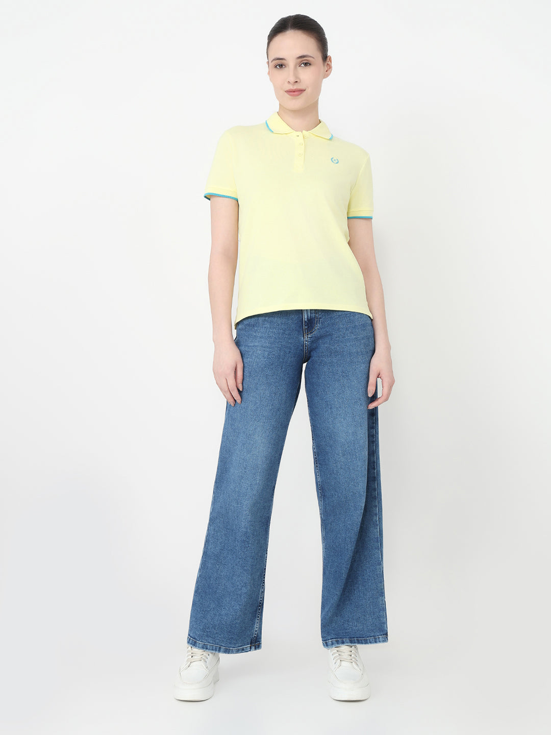 Women Yellow Slim Fit Polo T-Shirt