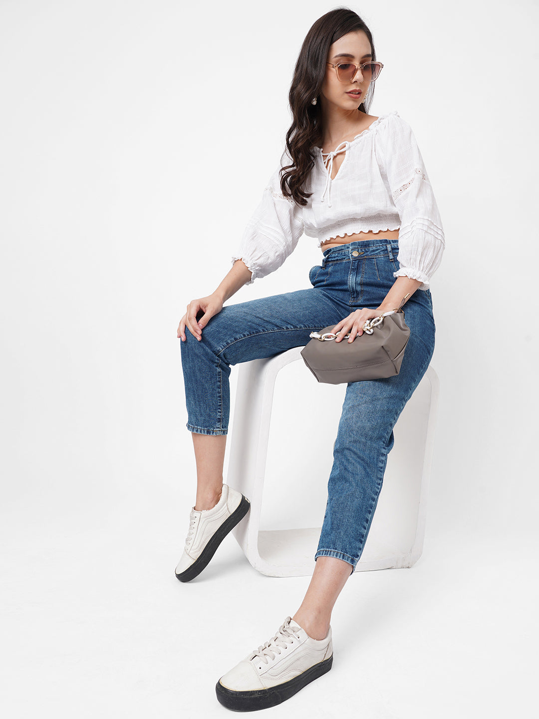 Women Blue Mid-Rise Baggy Jeans