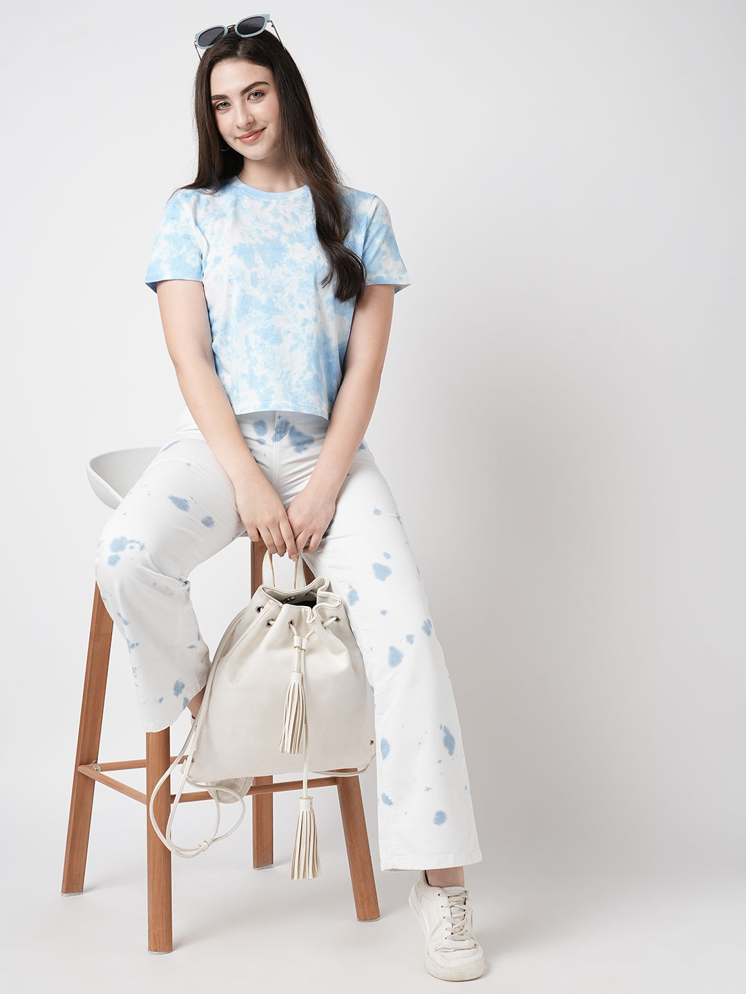 Women Sky Tie/Dye Wide Leg Jeans