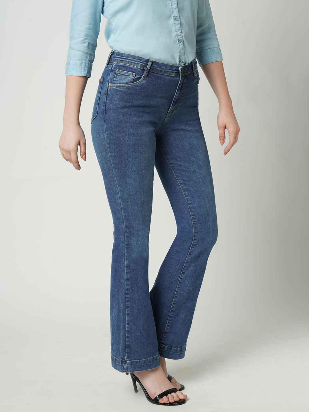 Women Blue High-Rise Flare Jeans