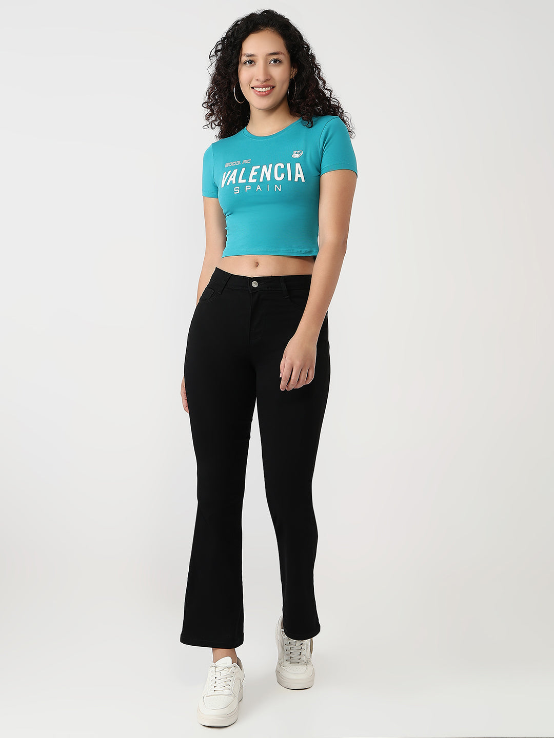 Women Peacock Blue Slim Genz Tees