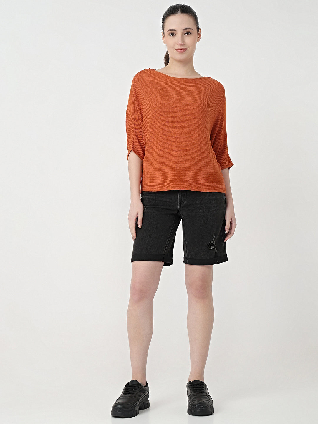 Women Burnt Orange Batsleeve Top