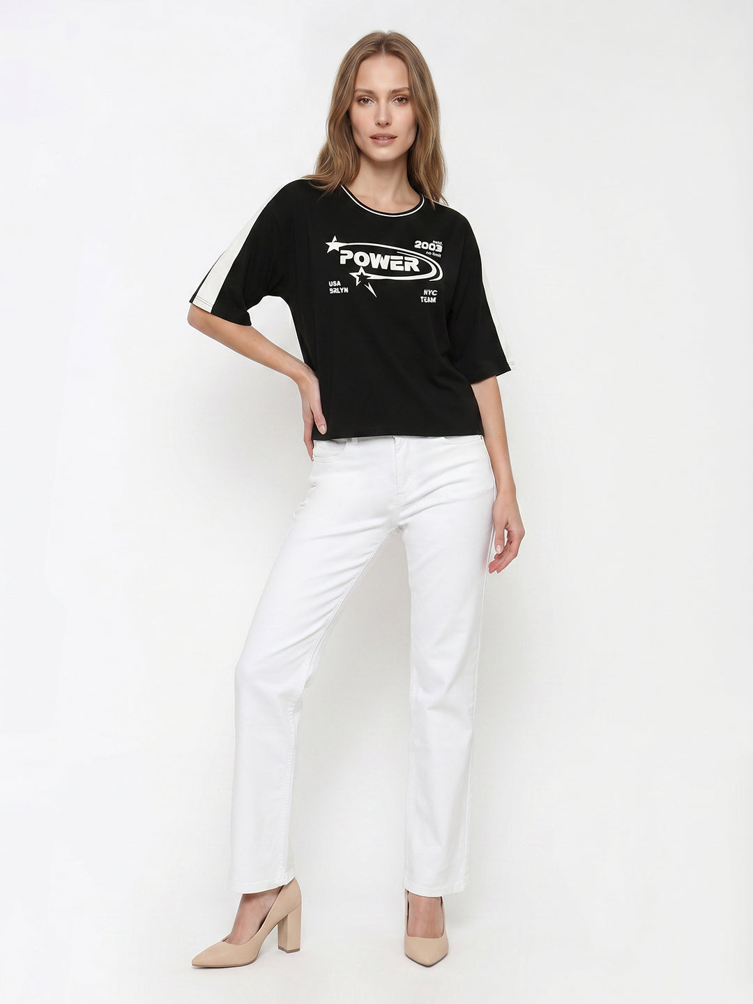 Women Black Graphic Crop Genz Tees