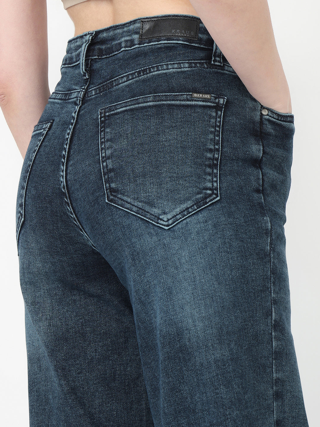 Women Slate Blue High-Rise Wide Leg Jeans