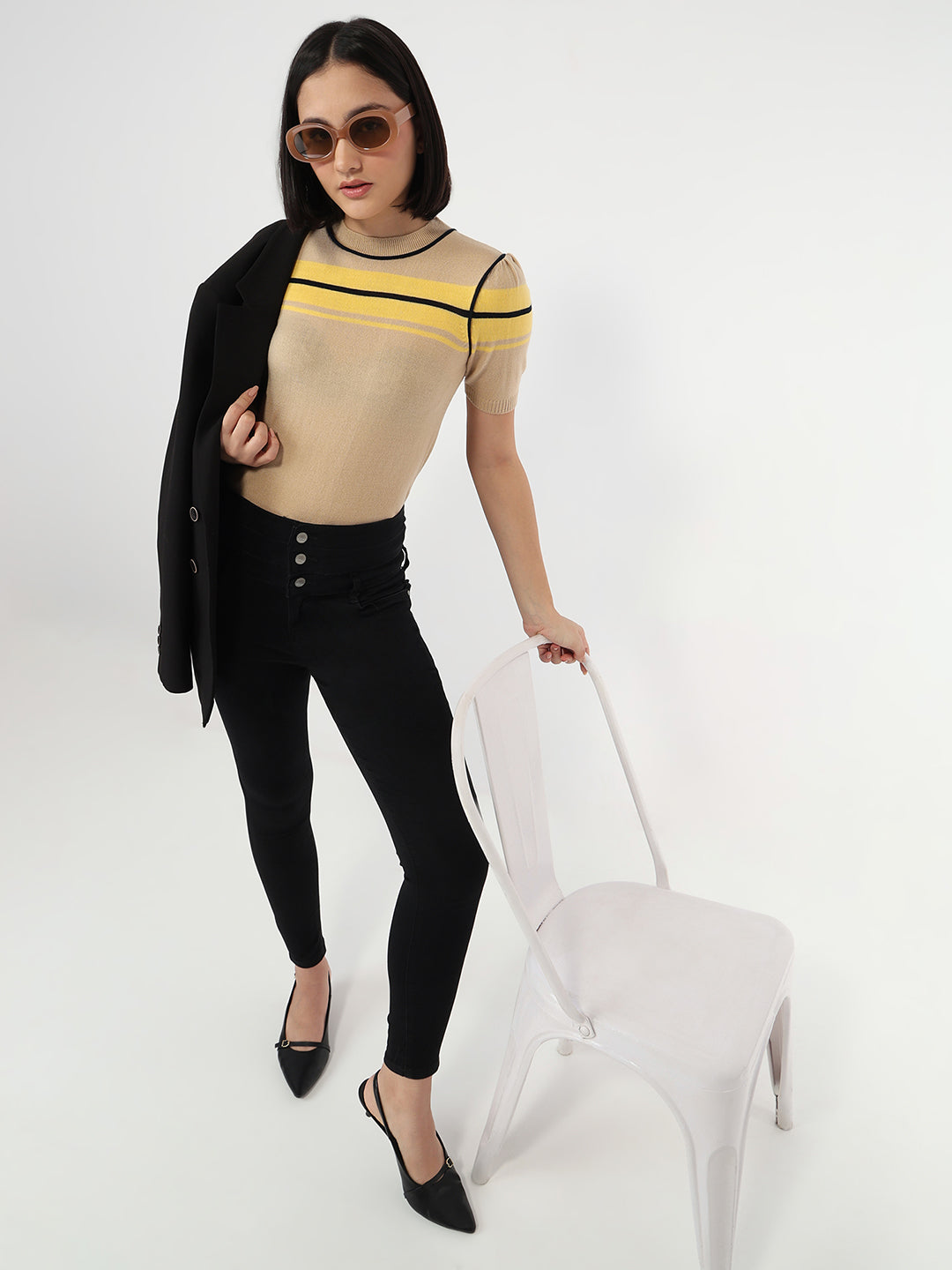 Women Beige Slim Fit Flat Knit Top