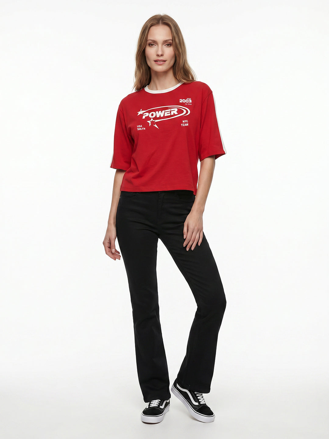 Women Red Graphic Crop Genz Tees