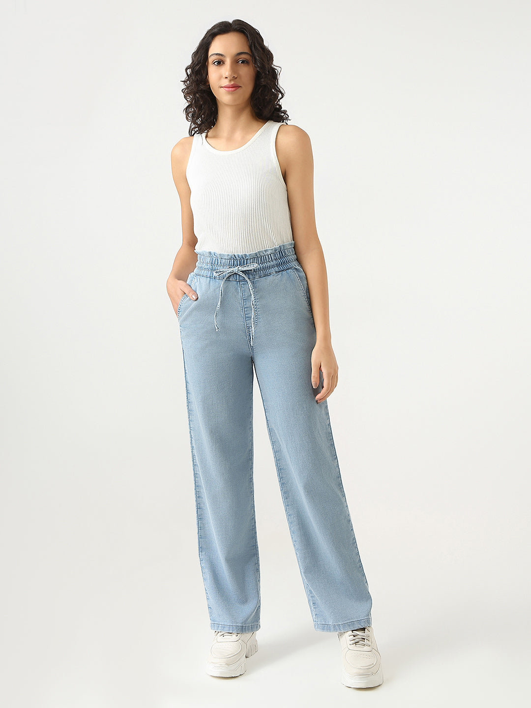 Women High-Rise Regular Fit Denim Joggers