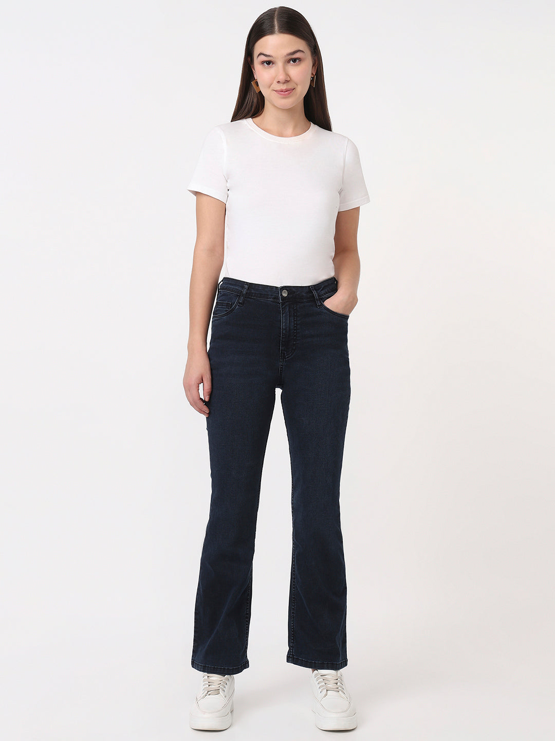 Slate Blue High-Rise Mini Flare Jeans