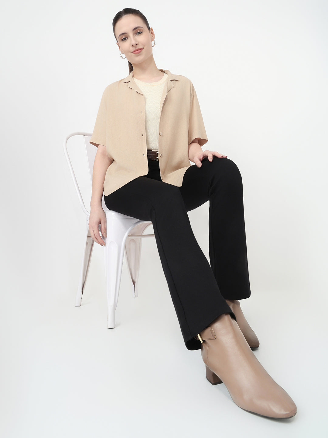 Women Oatmilk Slim Fit Shirt
