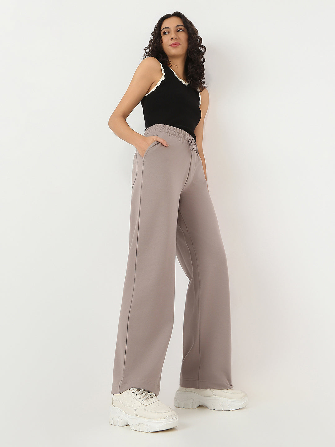 Women High-Rise Loose Fit Trousers