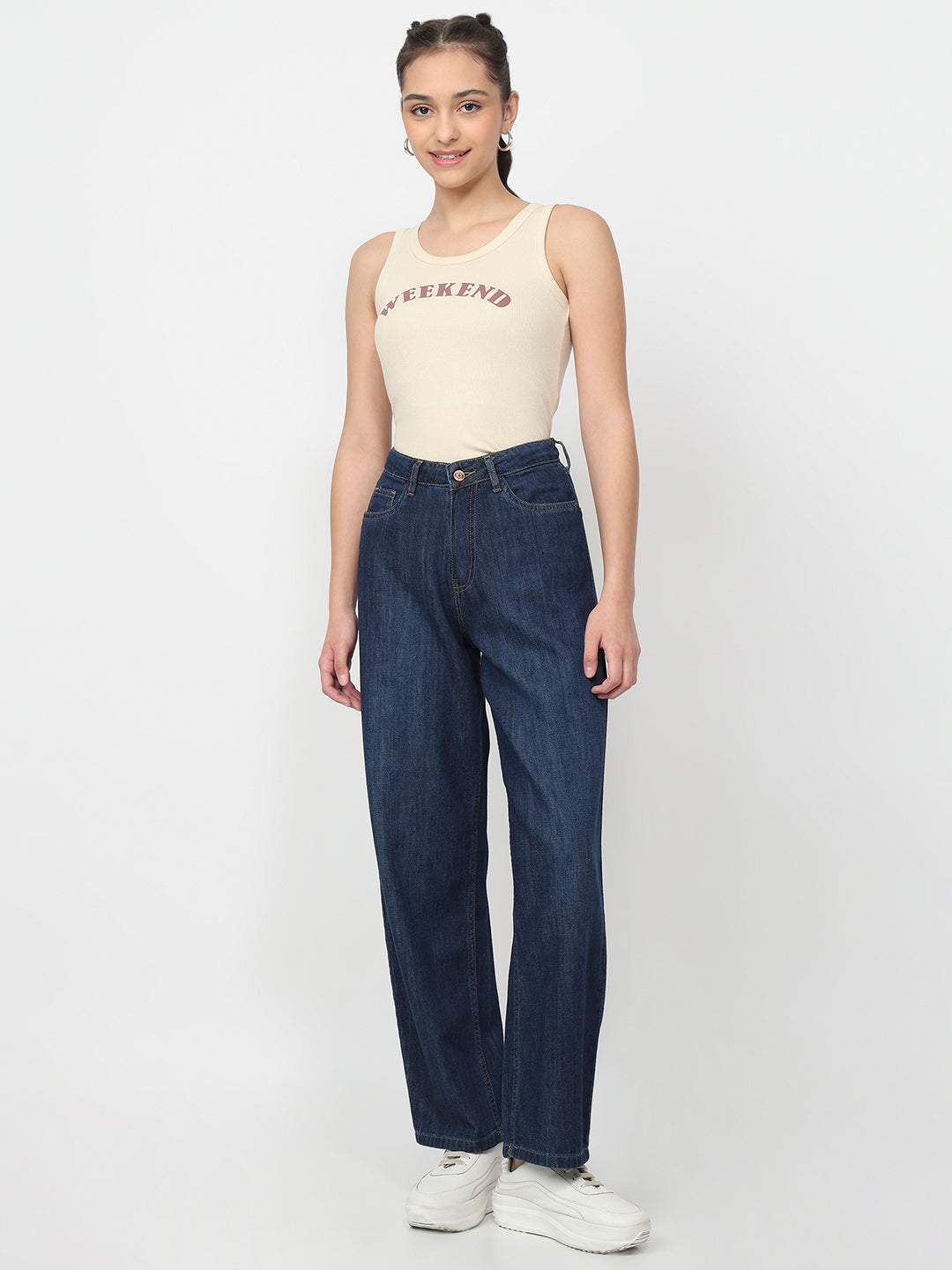 Women Blue High-Rise Barrel Jeans