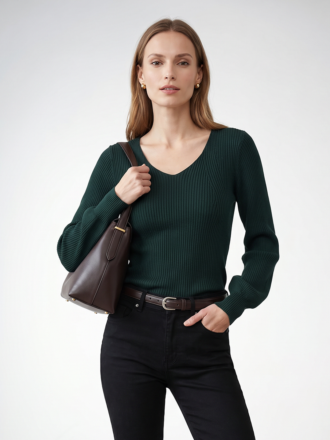 Women Bottle Green Flat Knit