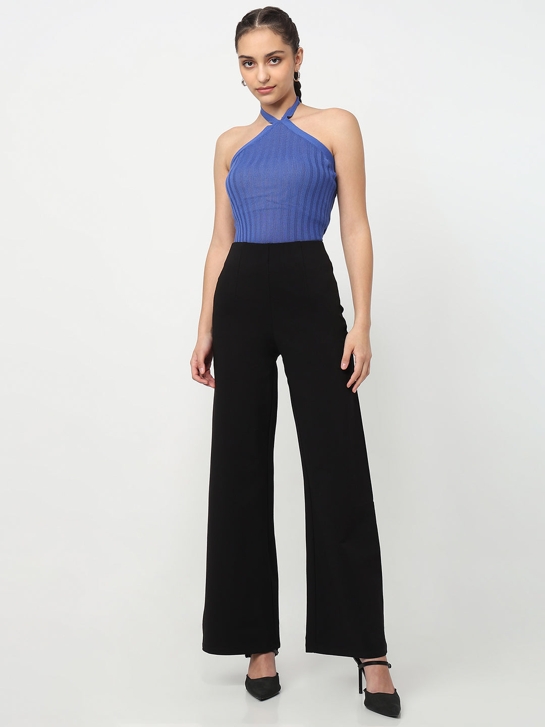 Women Black Super Wide Leg Treggings