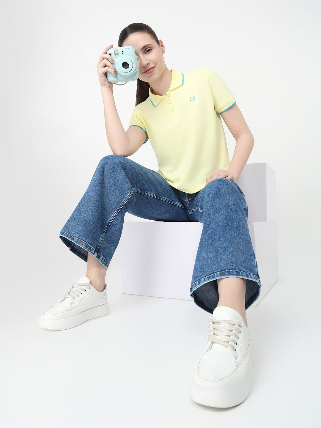 Women Yellow Slim Fit Polo T-Shirt