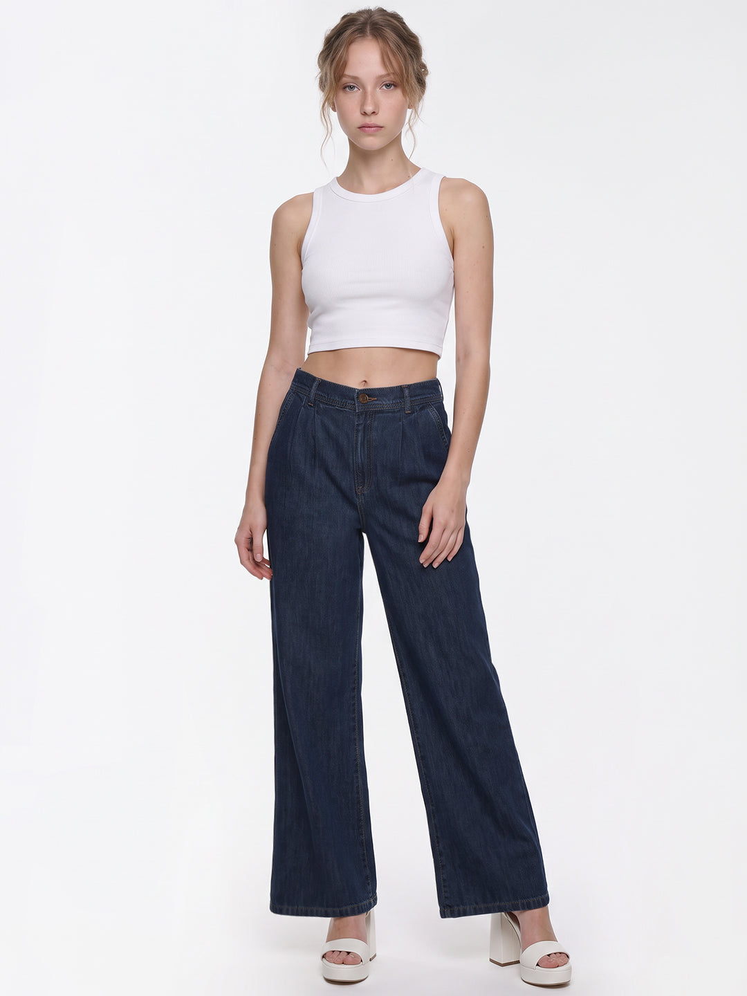 Blue High-Rise Super Wide Leg Jeans