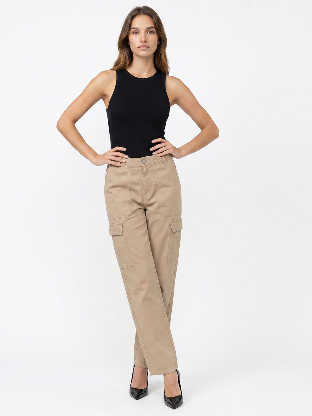 Women Beige Mid-Rise Cargo