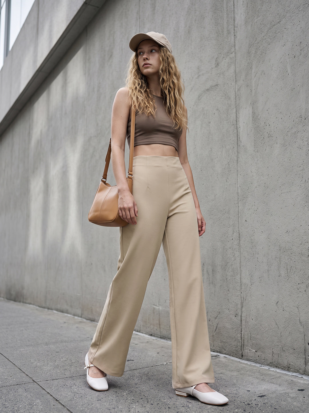 Beige Super Wide Leg Treggings