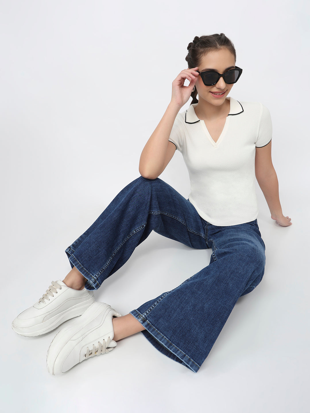 Women Off White Slim Fit Flat Knit
