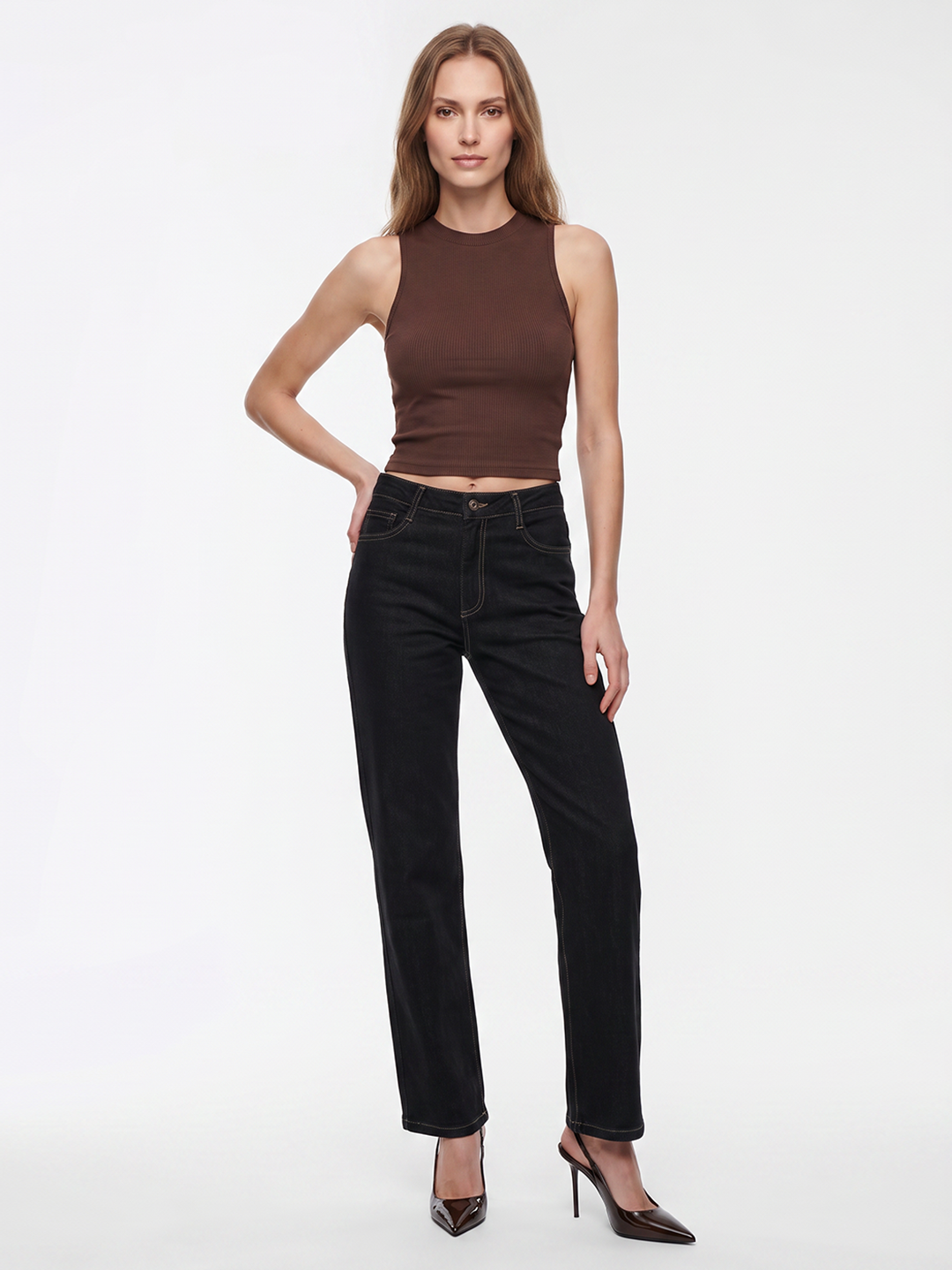 Women Black High-Rise Straight Fit Jeans