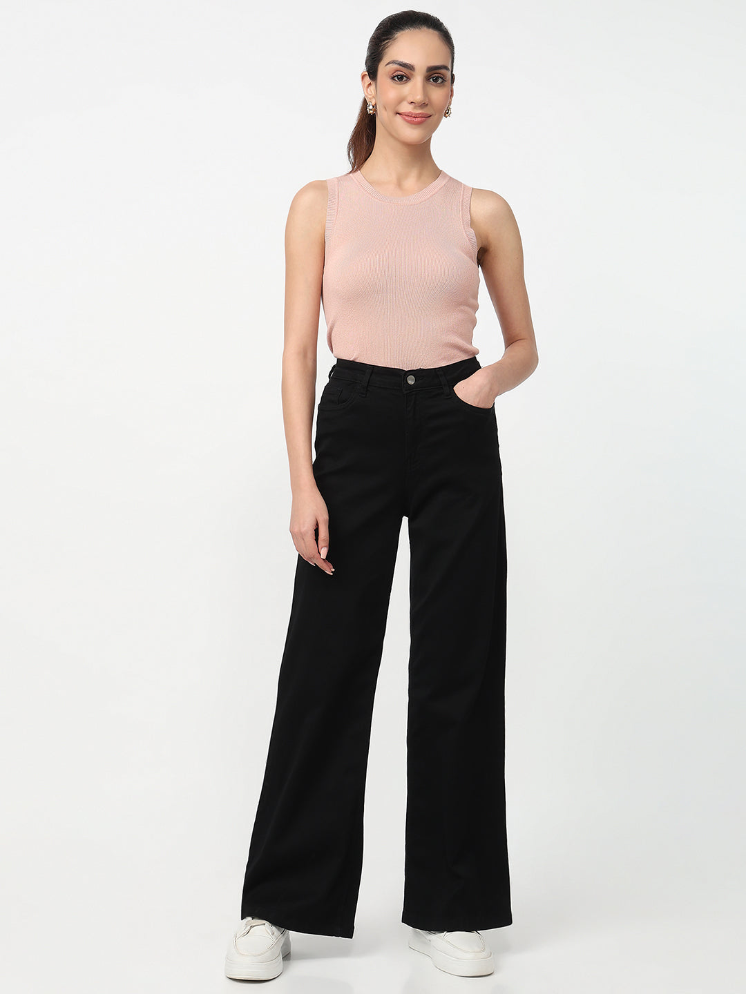 Women Black High-Rise Super Wide Leg Jeans