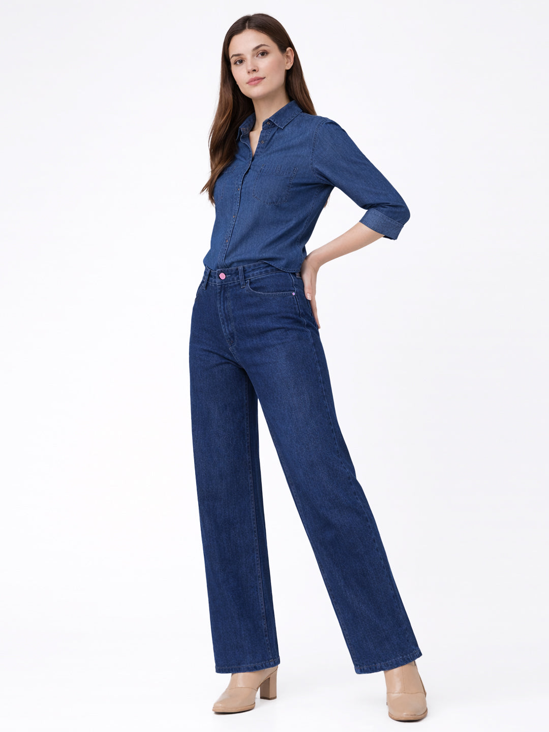 Women Dark Blue High-Rise Baggy Jeans