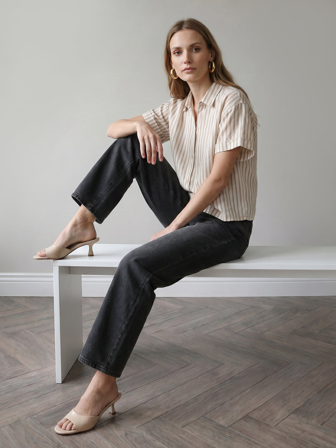 Women Beige/Off White Crop Shirt