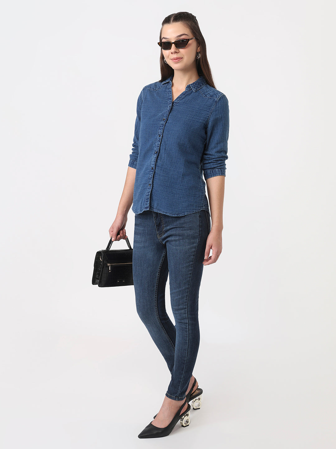 Women Blue Slim Fit Shirt