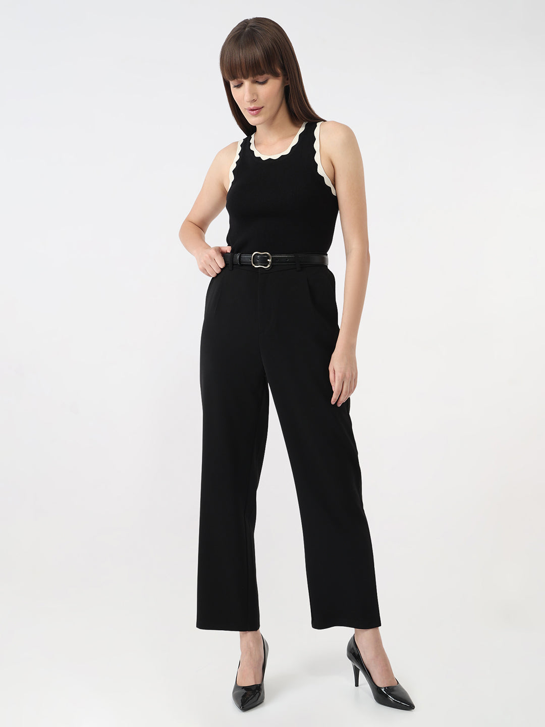 Women Black Loose Straight Fit Korean Pants