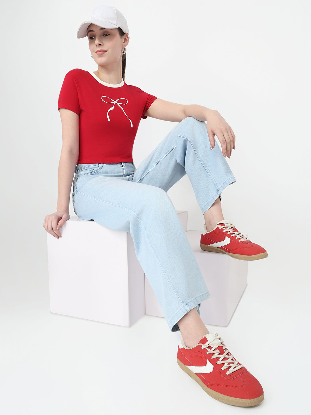 Women Red Slim Fit Genz T-Shirt