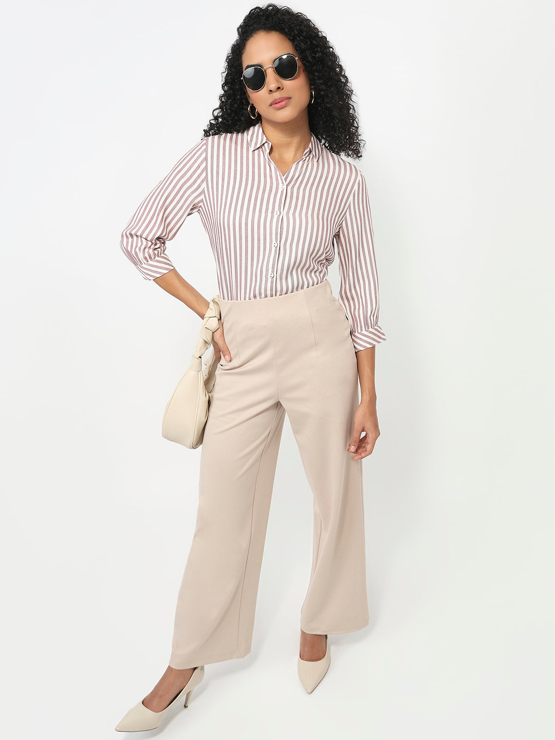 Women Mauve/White Striped Shirt