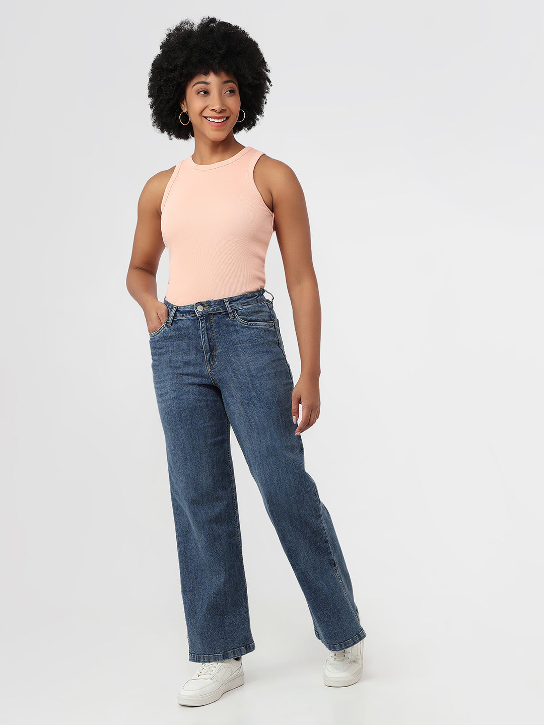 Women Blue High-Rise Wide Leg Jeans