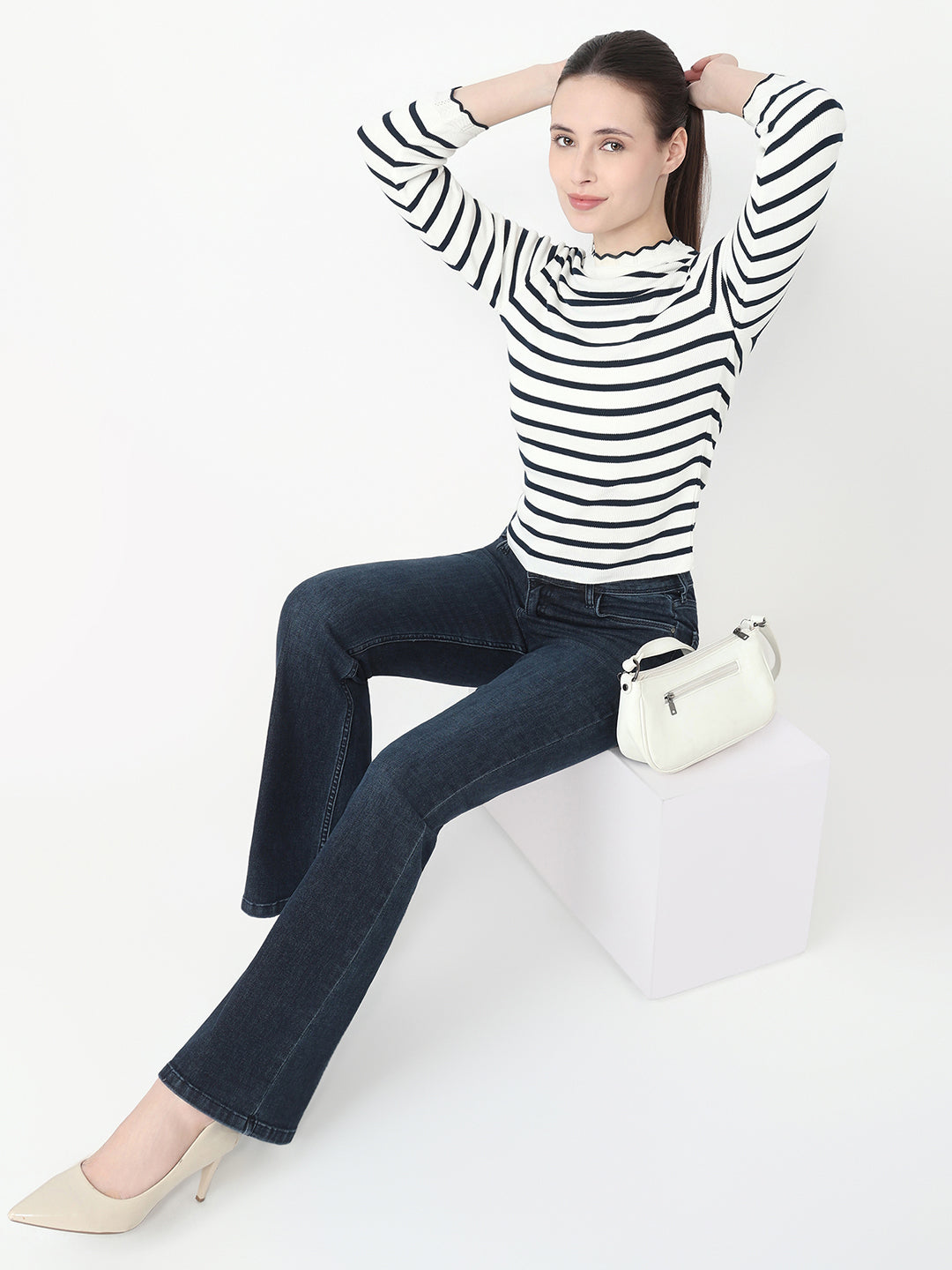 Women Airforce/White Slim Fit Flat Knit