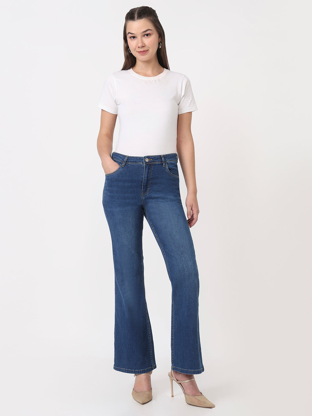 Blue High-Rise Flare Jeans