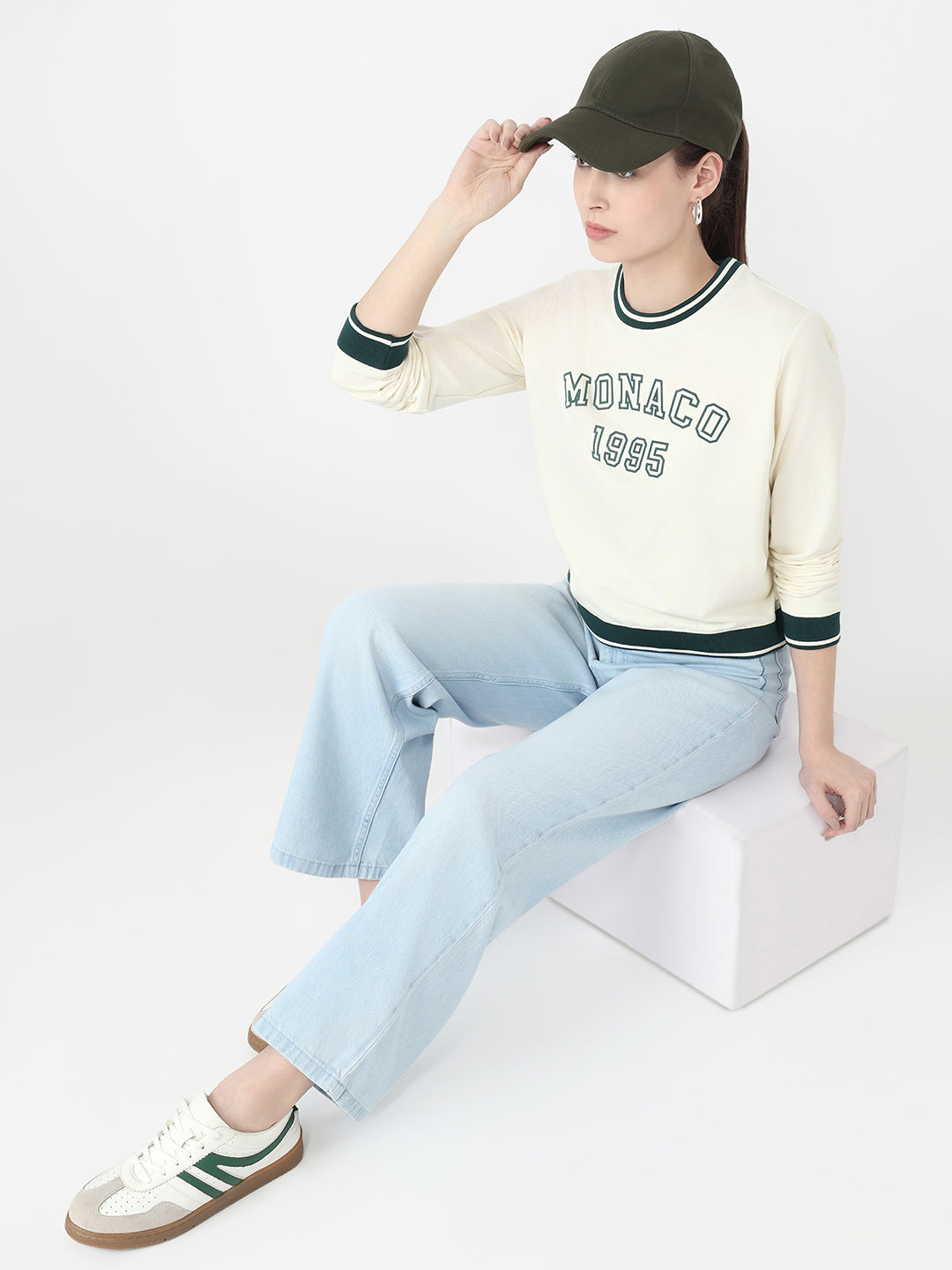 Women Ivory Slim Fit Sweatshirt