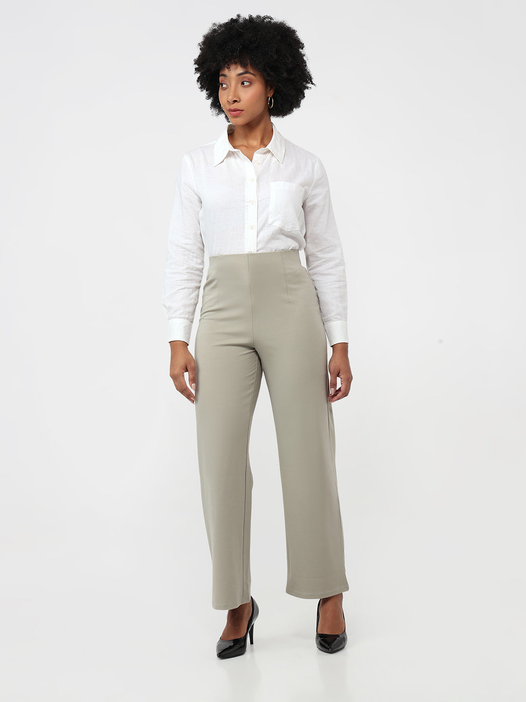 Women Light Olive Wide Leg Treggings