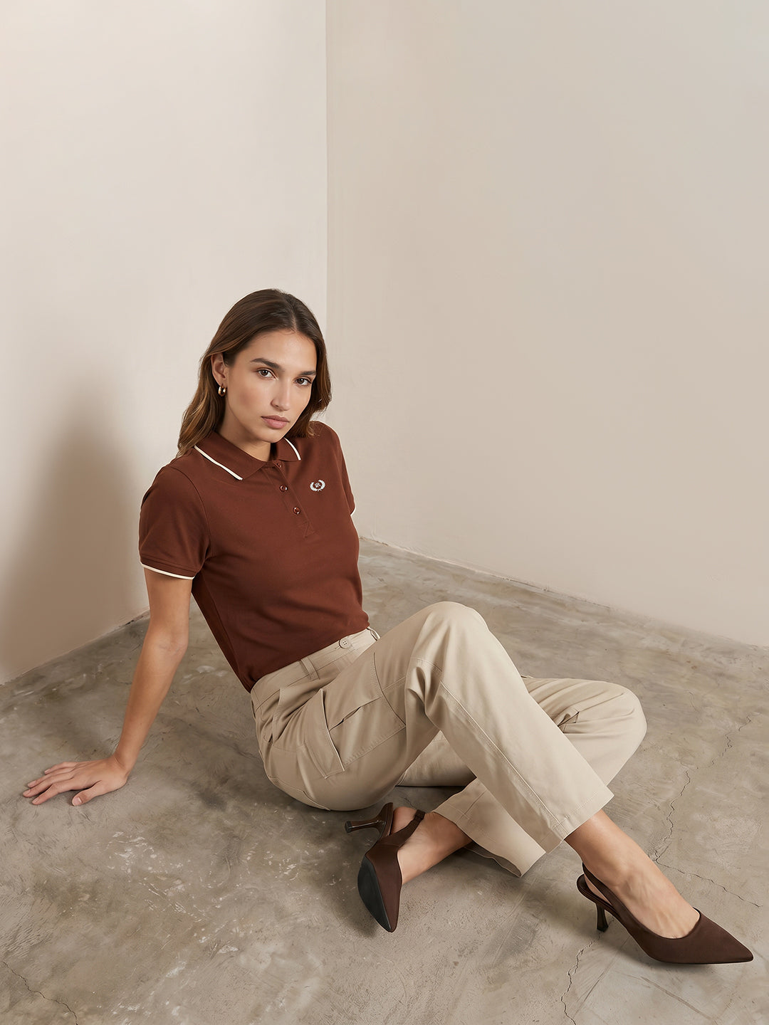 Women Sepia Polo T-Shirt