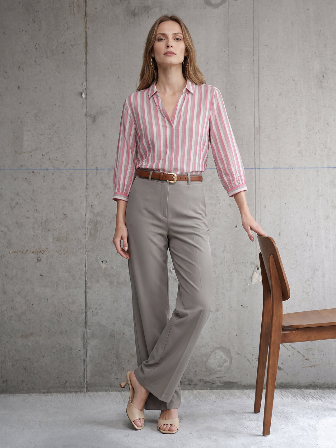 Women Pink/Cement Stripe Shirt