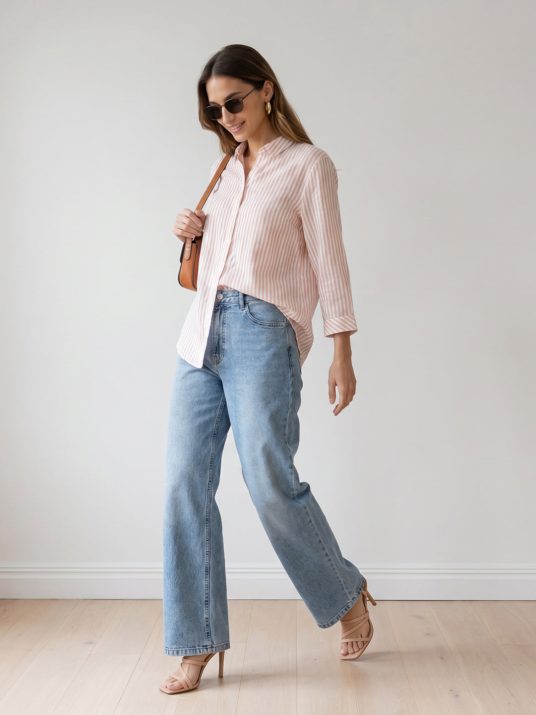Women Beige/White Striped Shirt