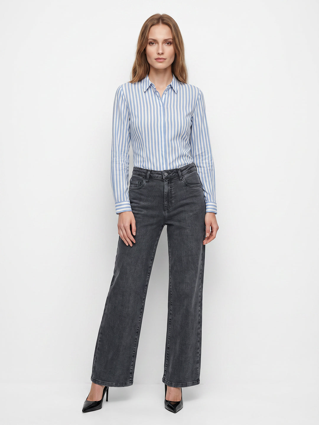 Women Slate Blue Mid-Rise Wide Leg Jeans